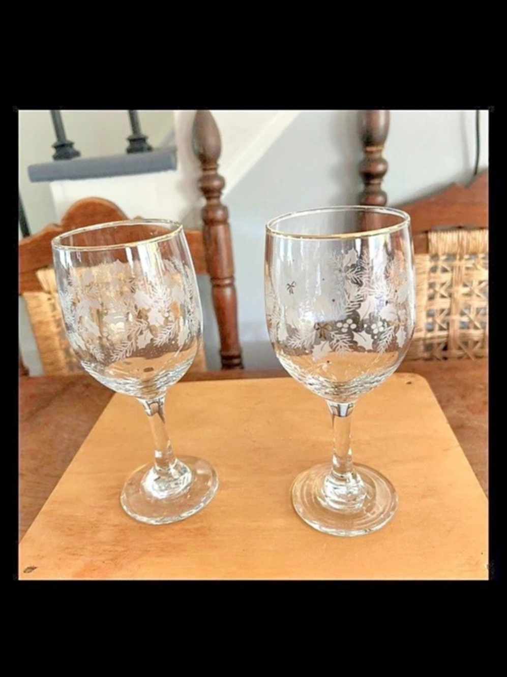 Libbey Etched Christmas Wine Glasses Set of 4